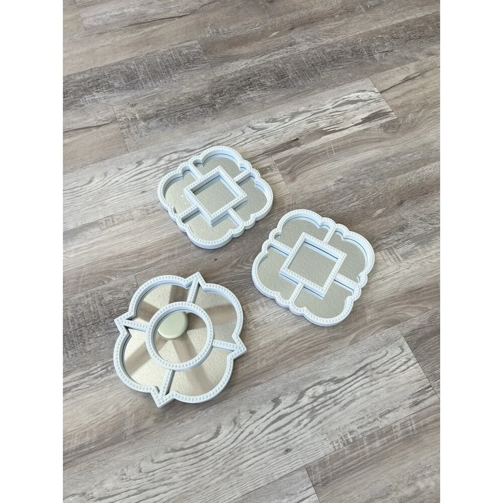 Set of 3 White Quatrefoil Wall Mounted Accent Decorative Mirrors